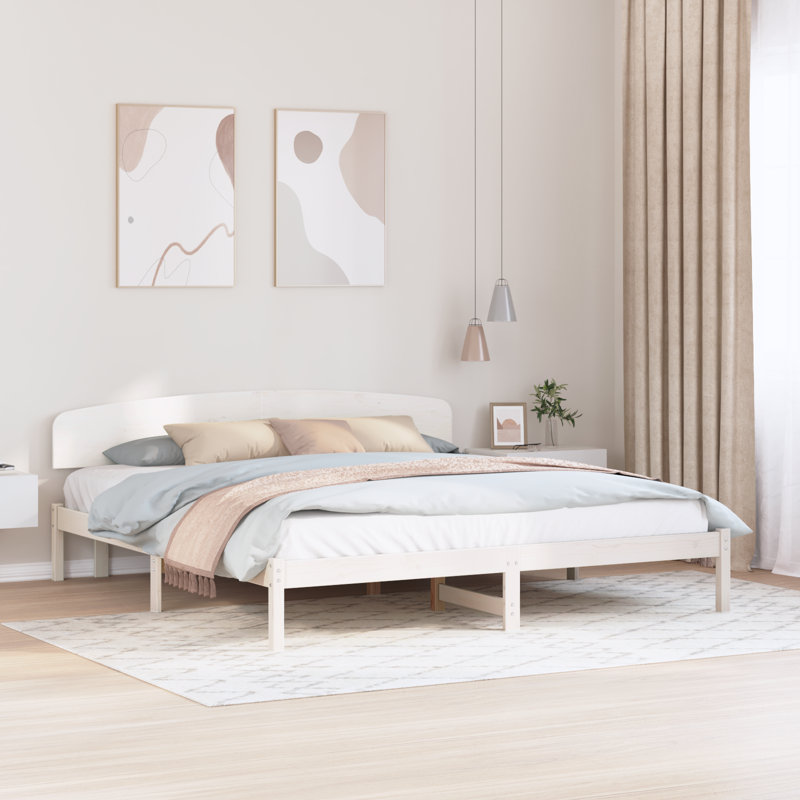 Vidaxl Bed Frame With Headboard Solid Pine Wood, White, Super King (6')