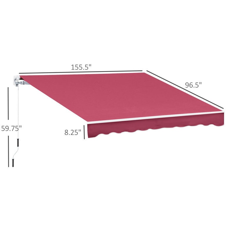 8' Retractable Awning, 59.1" H x 155.5" W x 96.5" D, Red