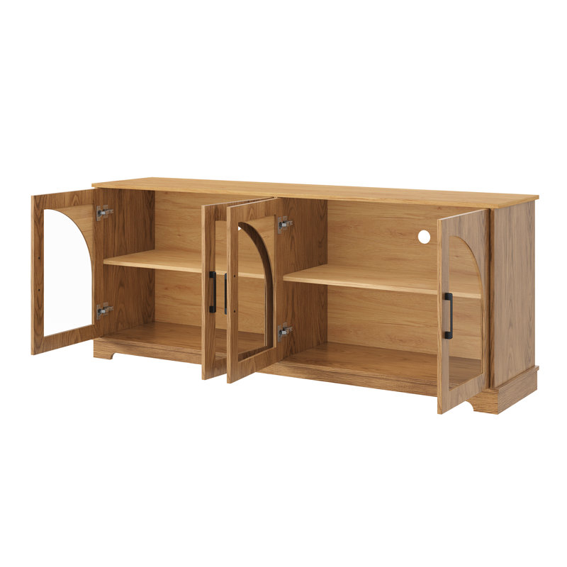 Ensemble meuble télé Elyas 3 pièces avec bibliothèque pour téléviseurs jusqu'à 70 pouces, meuble télé en bois au design arqué