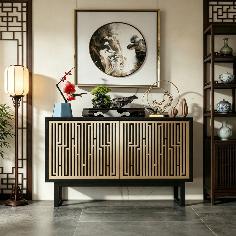Buffet luxueux rétro de style chinois, 35.4" H x 55.1" W x 15.7" D