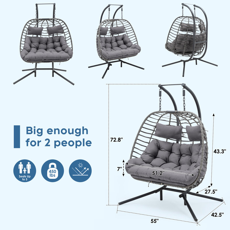 Burhans 2 Person Swing Chair with Stand, Anthracite