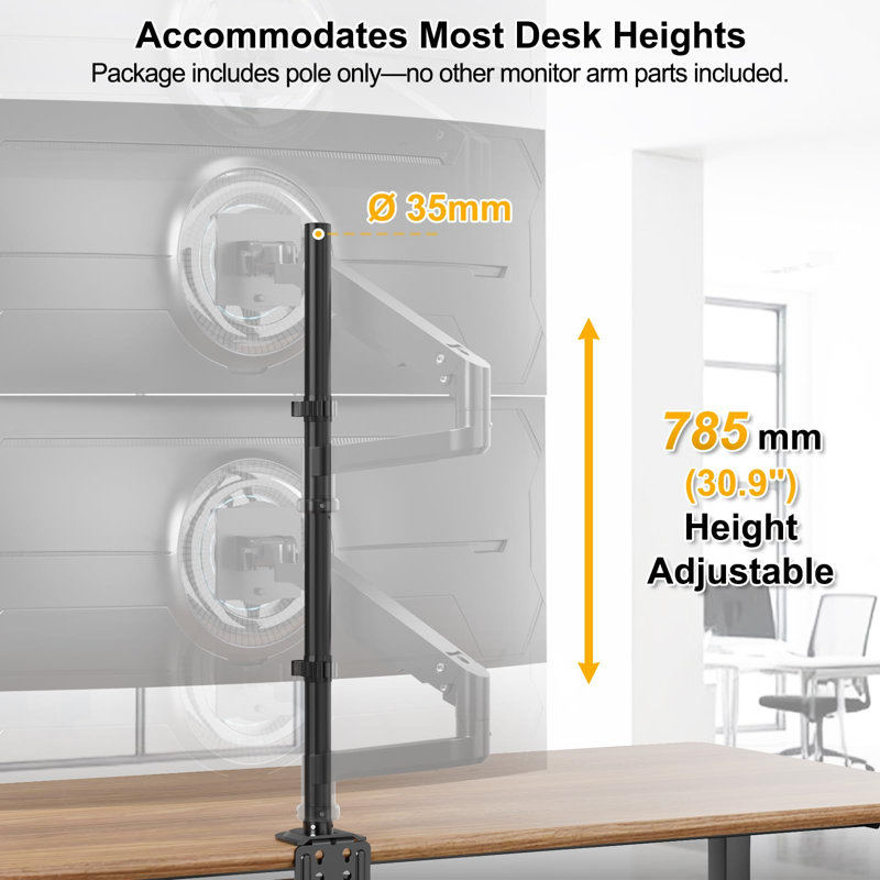 Steel 2-Section Extra Tall 32" Monitor Mount Pole with Base