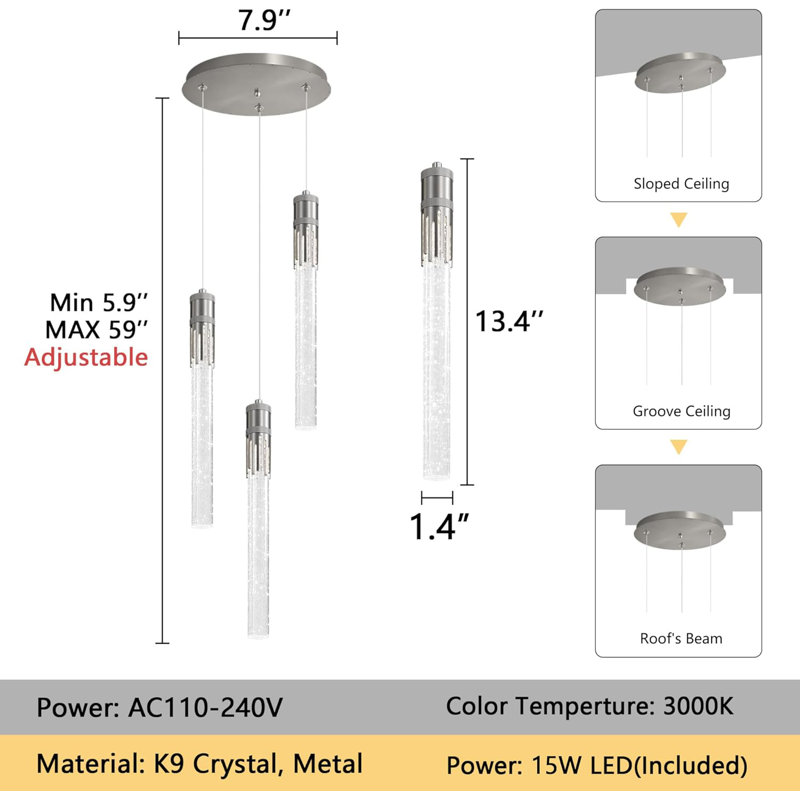 Lustre Modern Pendants, Nickel brossé