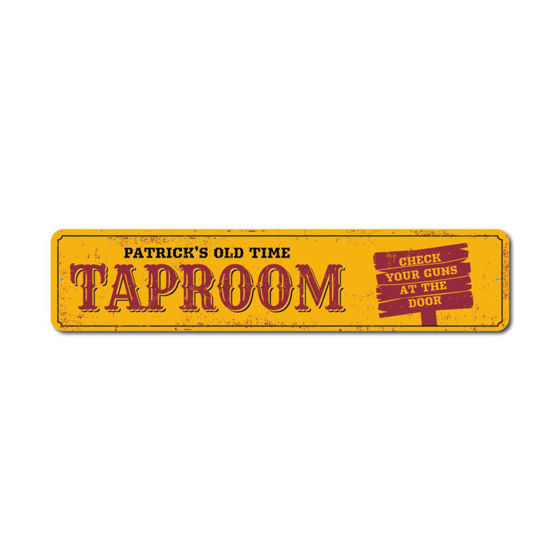Vieille enseigne en métal Taproom, H 6 po x l 24 po x P 0,06 po