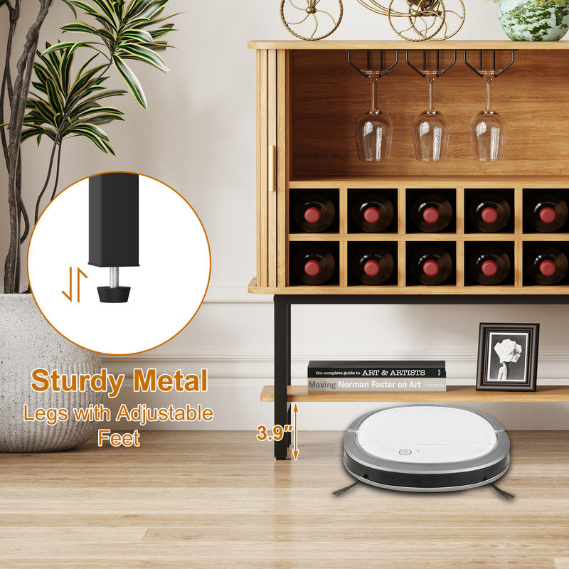 Wine Bar Cabinet with Storage, Fluted Liquor & Coffee Bar Cabinet with Sliding Tambour Door,Wine Rack and Glass Holder, Buffet Sideboard for Home Kitchen Living Dining Room