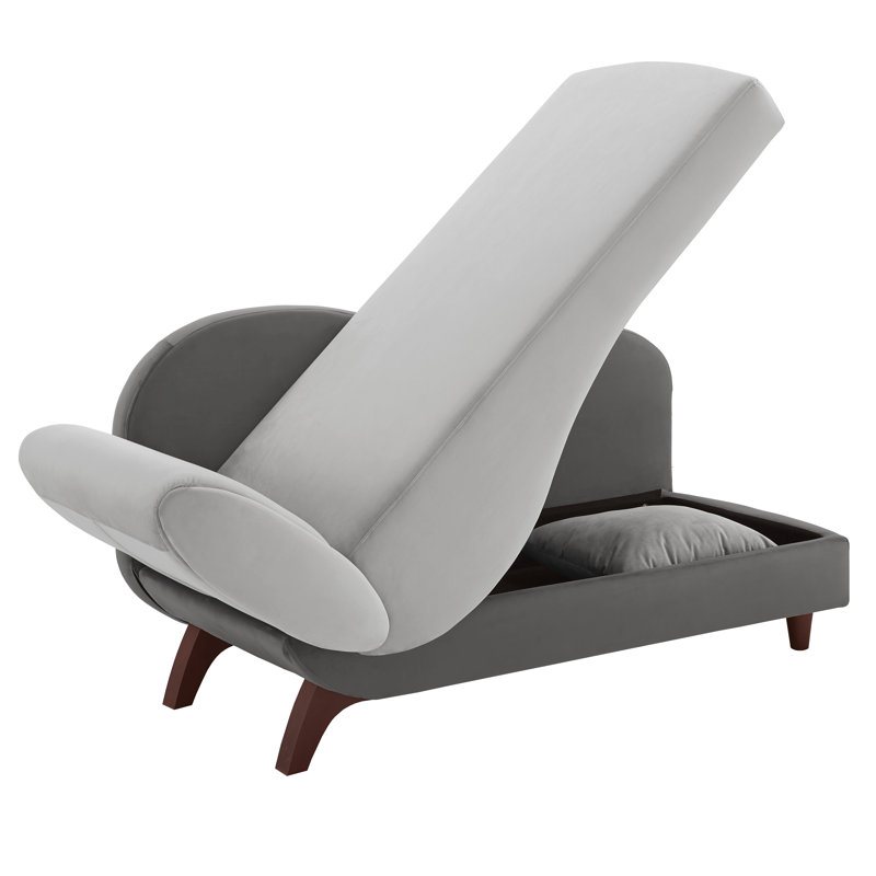 Chaise longue inclinable en mousse avec rangement Gaven, Gris foncé / gris clair, Orienté à gauche (vu de face)