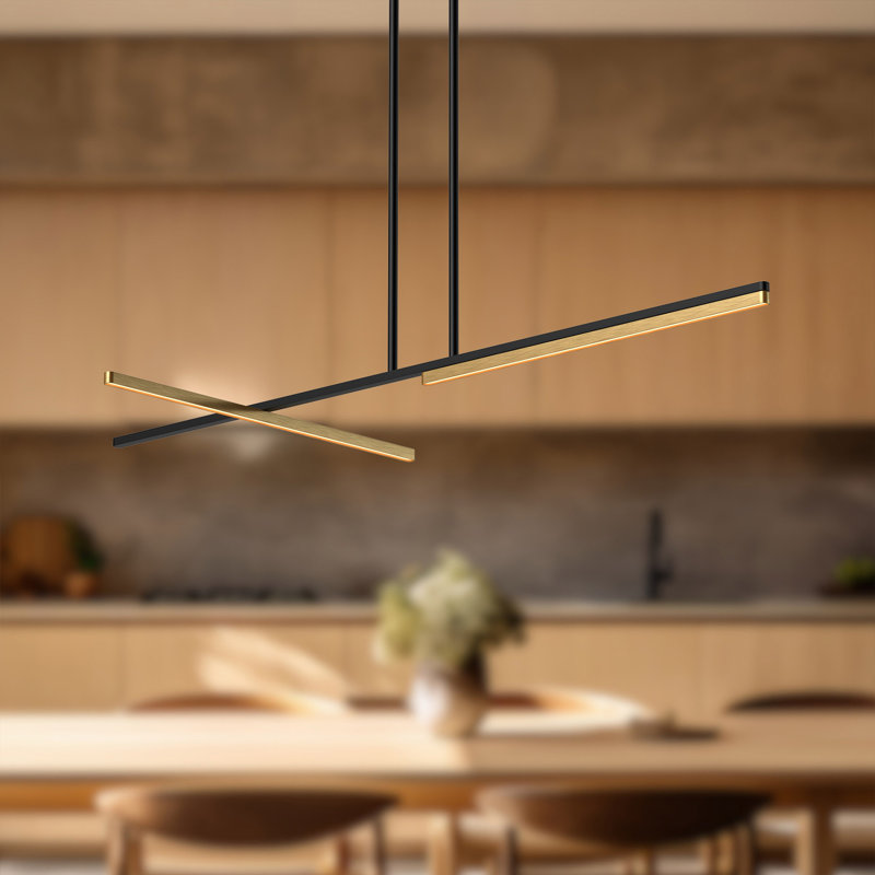 Shift 1 - Light LED Kitchen Island Pendant, 1.25" H x 48.13" W x 0.63" D, Black/Brushed Gold