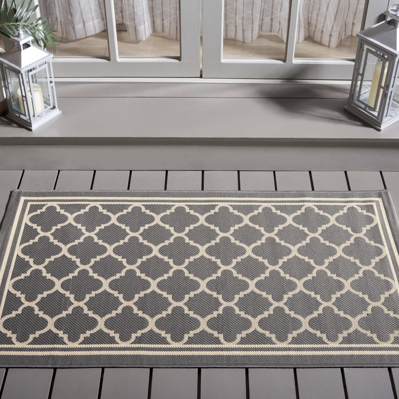 Herefordshire Trellis Power Loom Grey Indoor/Outdoor Rug, Rectangle 79 x 152 cm