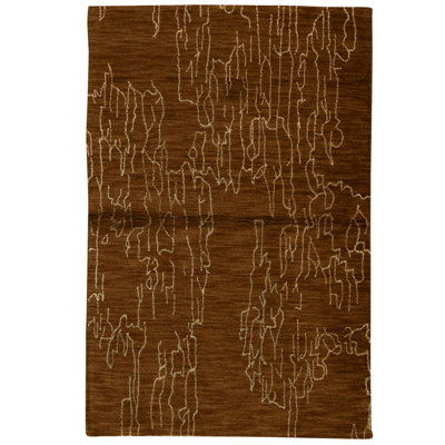 Hand Knotted Wool Area Rug in Brown