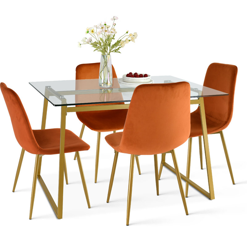 Lastrup 4 - Person Dining Table Sets With 47'' Rectangular Table & 4 Upholstered Gold Chairs, Terra