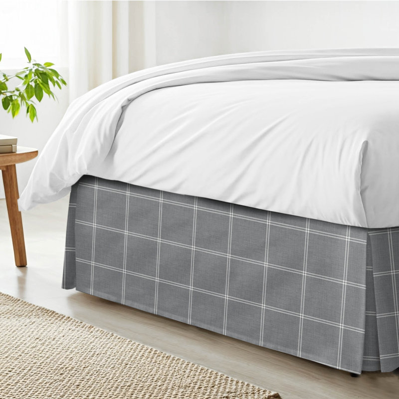 Shay Window Pane Gray Cotton Bedskirt, California King, 18"