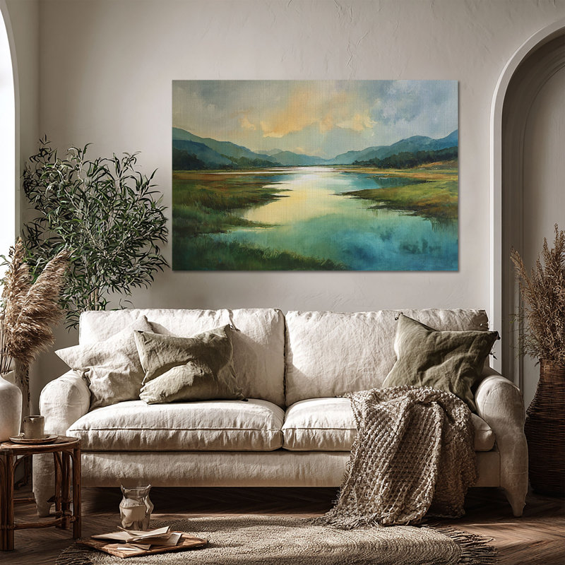 «Serene Lake Landscape», art mural sur toile grand format, L 36 po x H 24 po