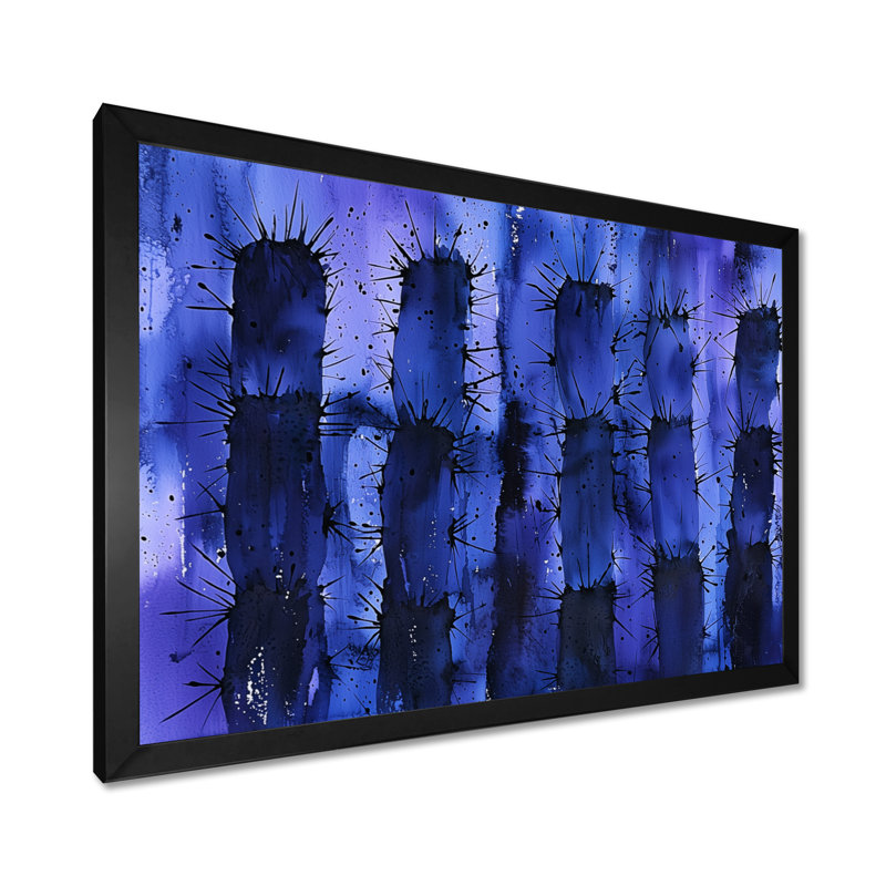 «Cactus Spines Landscape III - Floral Cactus Print», art mural, Reproduction encadrée d'une seule photo sans pass, Noir