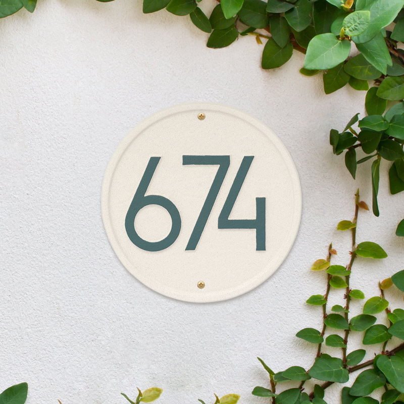 Round Modern Personalized 1-Line Wall Address Plaque, Coastal Green, Yes