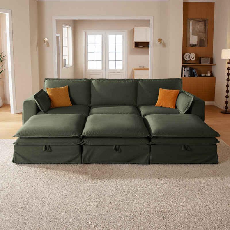 Canapé modulaire surdimensionné en tissu 125,6 po, Polyester vert