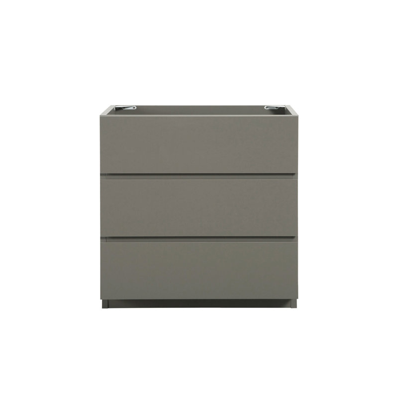 Alice-30F-102, armoire de plancher SANS lavabo, couleur grise, avec trois tiroirs, pré-assemblé, Gris