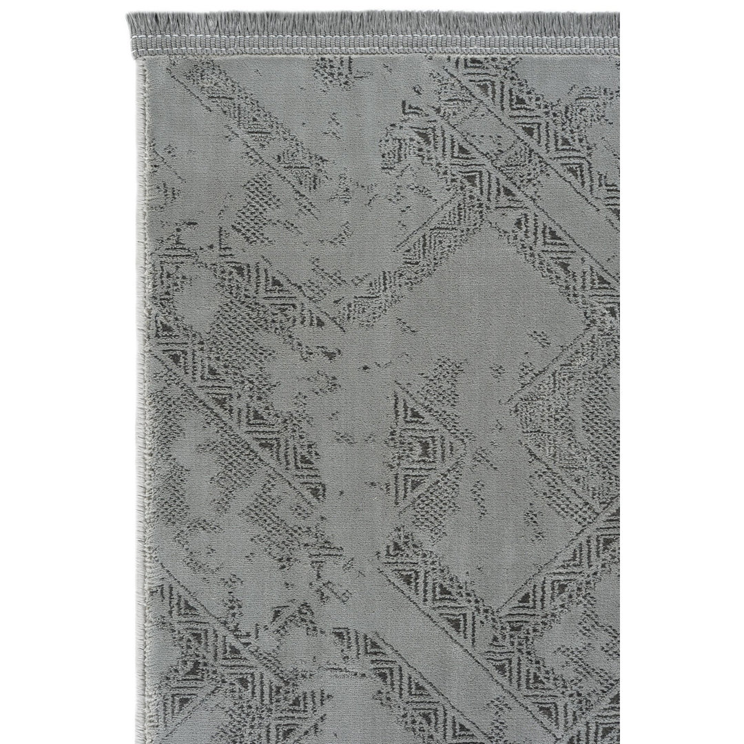 Black Geometric,Scandi,Distressed Living Room Rug in Runner size, Machine Made using Polyester with Grey and Modern design