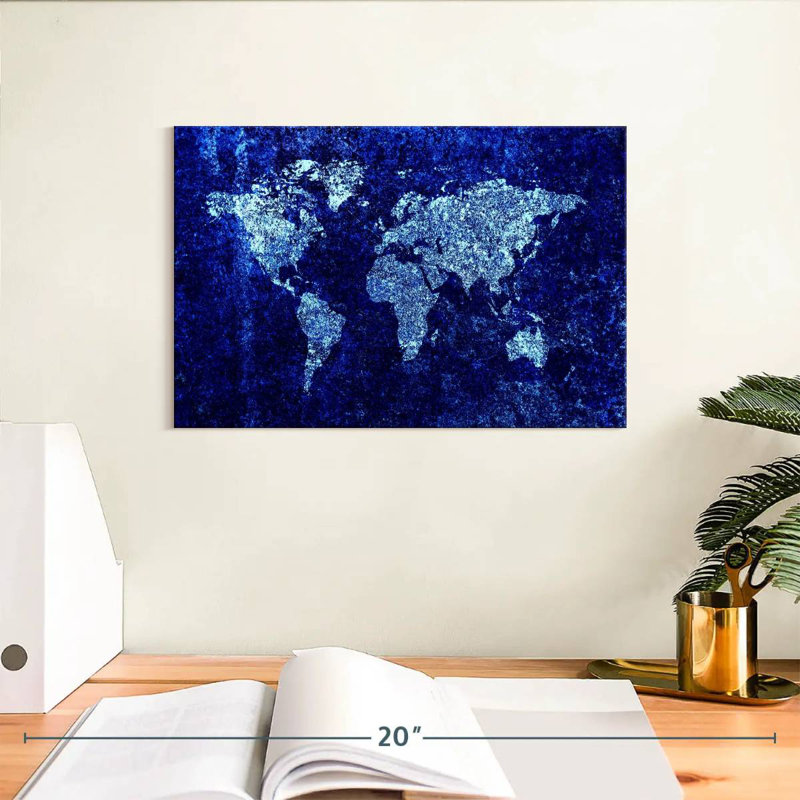 Carte du monde bleue fraîche Aliaz, H 8 po x l 12 po