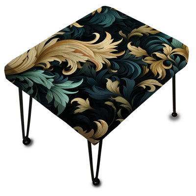 Damask Black And Golden Calligraphy Flourishes I - Damask Rectangle Ottoman