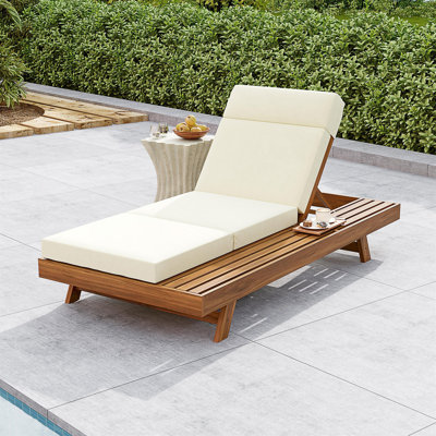 Chaise longue en bois d'acacia avec coussins résistants à l'eau et appui-tête réglable, pour la détente en plein air