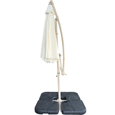 10Ft Patio Umbrella, No Plastic Base, - Fabric, 8 Heavy Duty Ribs, Easy To Transport For Outdoor Use Market Beige, Offset, Aluminum Frame, Various Spots
