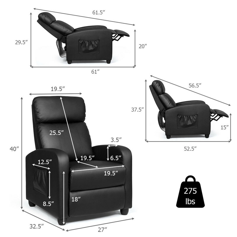 Fauteuil inclinable massant en simili-cuir, Similicuir noir