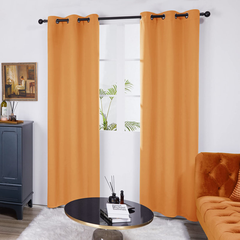 Thermal Insulated Room Darkening Grommet Curtain Panels (Set of 4), Flame Orange, 42" W x 54" L