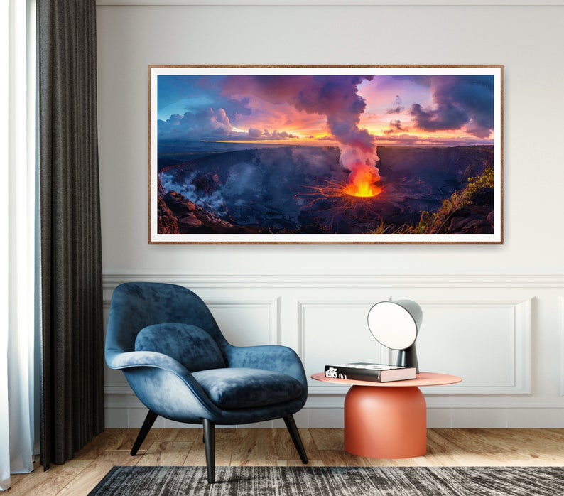 «Volcanoes National Park», affiche murale extra large, impression de voyage, Hawaï, Toile tendue