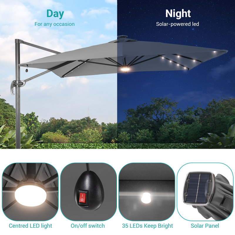 Parasol lumineux en porte-à-faux 10 pi x 8 pi Najifa, Gris