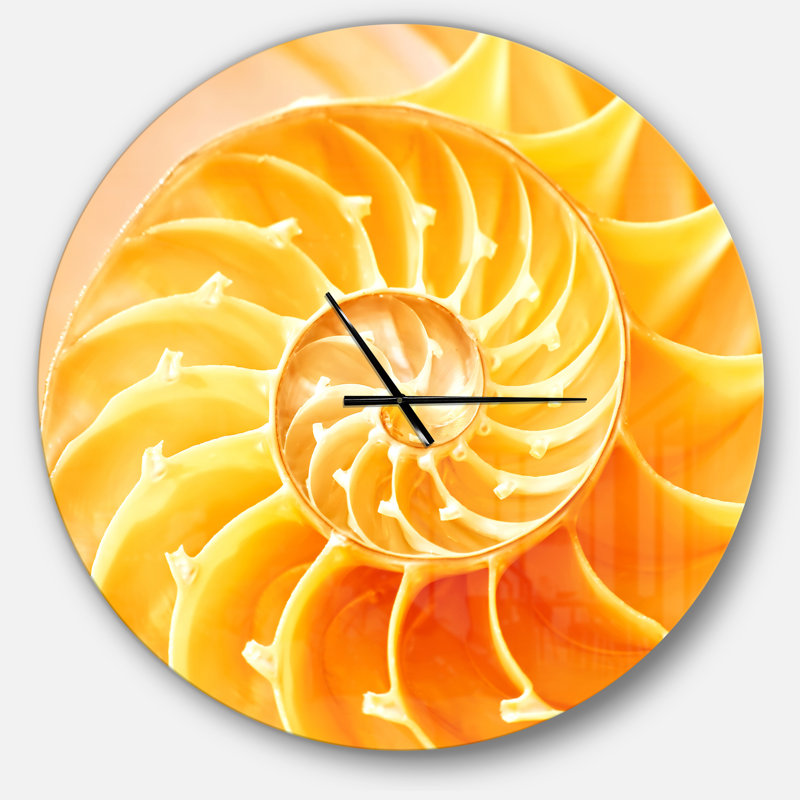 Jaune Nautilus Shell - horloge murale moderne, Surdimensionné