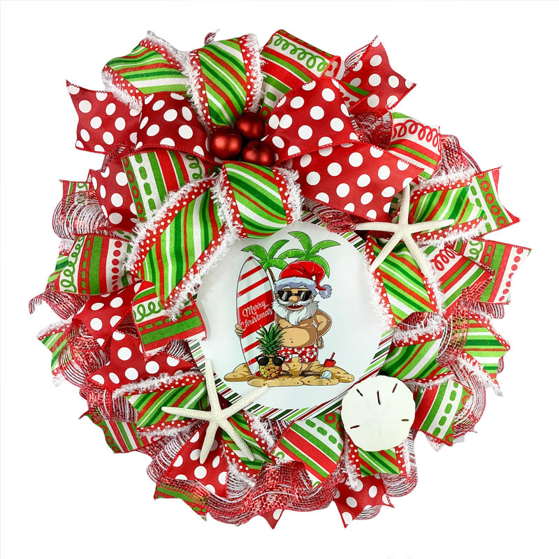 Couronne en maille 18 po Surfing Santa