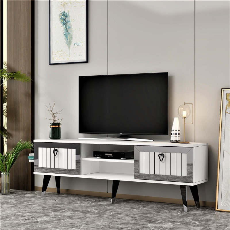 Olivia TV Stand for TVs up to 60", White/Silver
