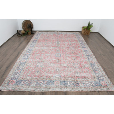 Tapis rétro en laine rose, surdimensionné floral 7,0 x 10,8 pi