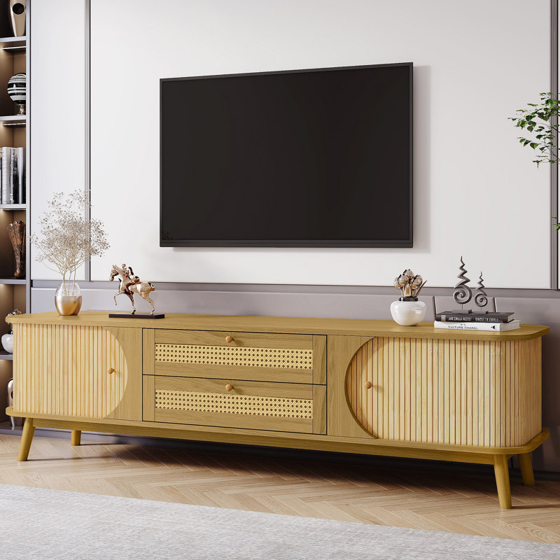 Meuble télé (console multimédia / meuble télé / meuble télé), matériau en rotin, pieds en bois massif