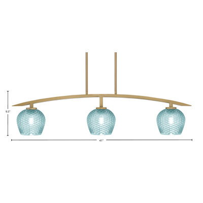 Kurve 3 Light Island Light Shown In New Age Brass Finish With 6" Textured Glass