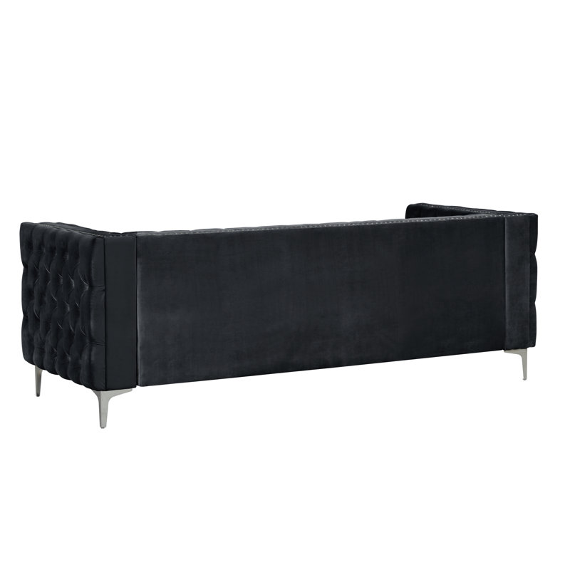 Pulaja 85'' Velvet Square Arm Sofa, Black