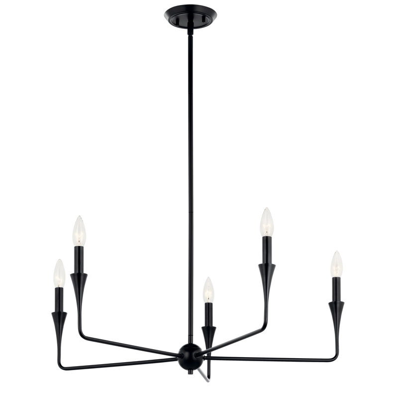 Steel Dimmable Chandelier, Satin Black, 19.25" H x 30.25" W x 30.25" D, 5