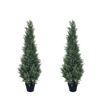 2PCS Artificial Cedar Topiary Trees with Pots for Outdoors