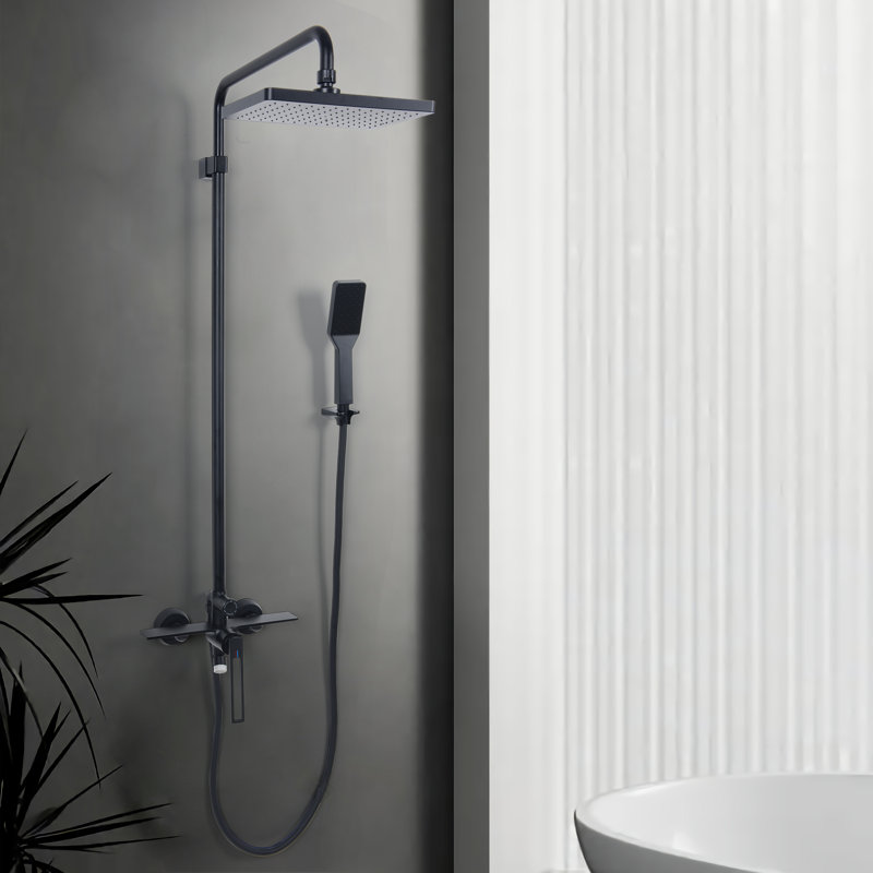 Wall Mounted Compete Shower System With Rough-In Valve, Matte Black