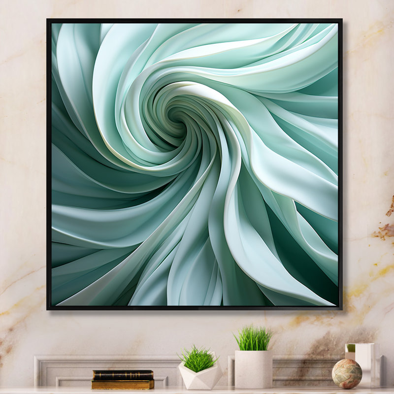 «Green Soft Fractal Spirals III - Abstract Spirals», art mural, Cadre flottant noir, H 30 po x l 30 po x P 1,5 po