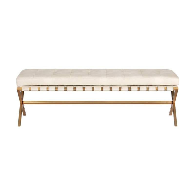 Banc rembourré Daughtrey, Tissu performance natté crème