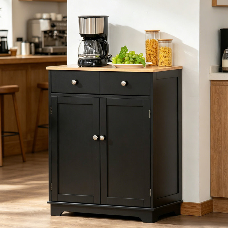 Sideboard Storage Cabinet with Solid Wood Top and Adjustable Shelves for Entryway Small Spaces