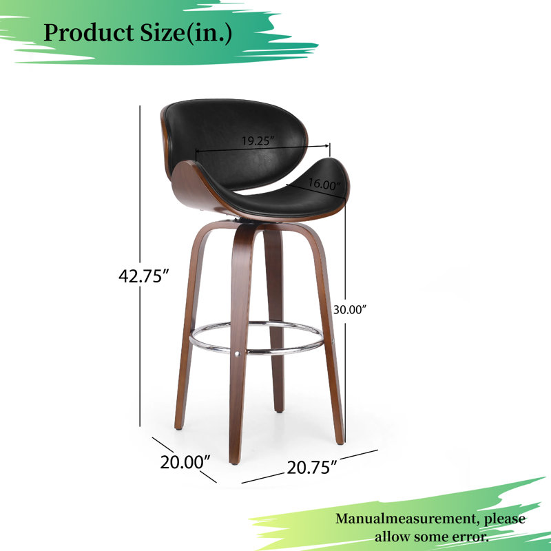??Mid-Century Modern 30" Seat Height Swivel Bar Stool - Walnut, Black/Walnut