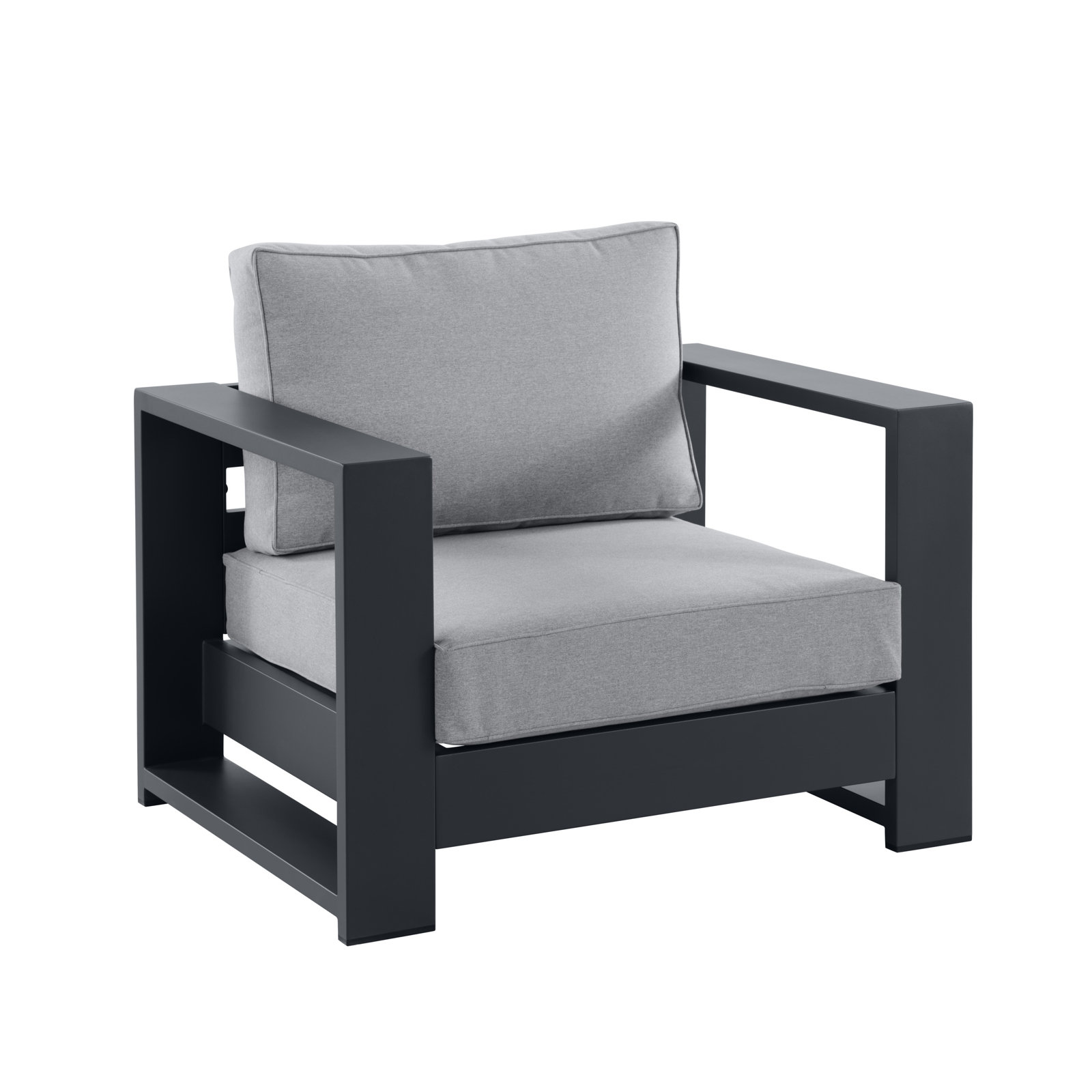 Hoyt Outdoor Aluminum Conversation Set with End Table, 3 Pcs: End Table, 2 Chairs, Gray, Slate Black