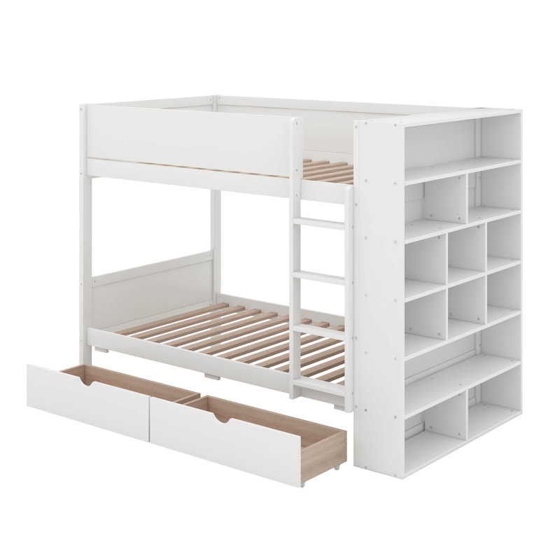 Lit superposé double avec 2 tiroirs Louis, Simple sur simple, Blanc