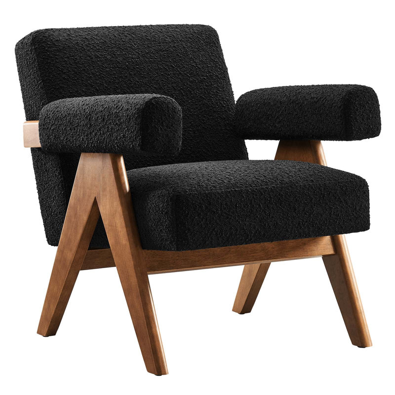 Lyra Boucle Fabric Armchair in Black, Black Boucle