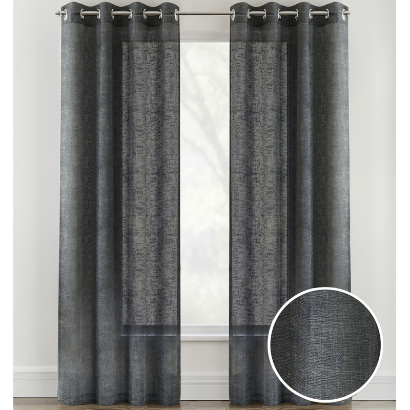 Rhayna Sheer Curtain Pair, Charcoal, 140cm Width x 229cm Drop