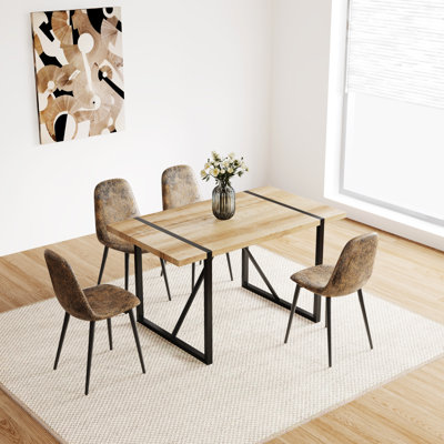 Table de salle à manger rectangulaire moderne de 55 po pour 4 à 6 personnes, pieds en métal et surface facile à nettoyer avec accolades en bois d'ingénierie de 1,5 po d'épaisseur