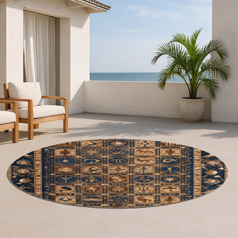 Tapis d'intérieur et d'extérieur gris français, Rond 5 pi