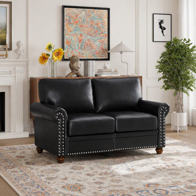 Faux Leather Loveseat with Round Arms and Storage